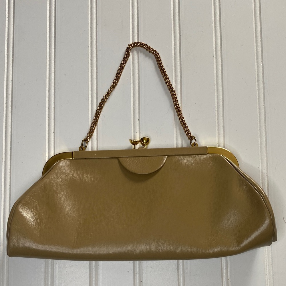 Vintage Elegant Tan Clutch Bag with chain strap